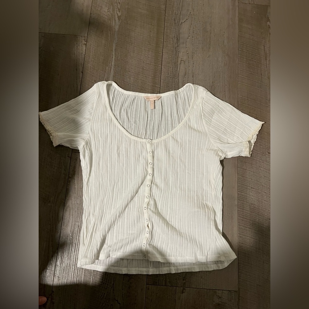 Rebecca Taylor White Ruffle T-shirt, Medium
